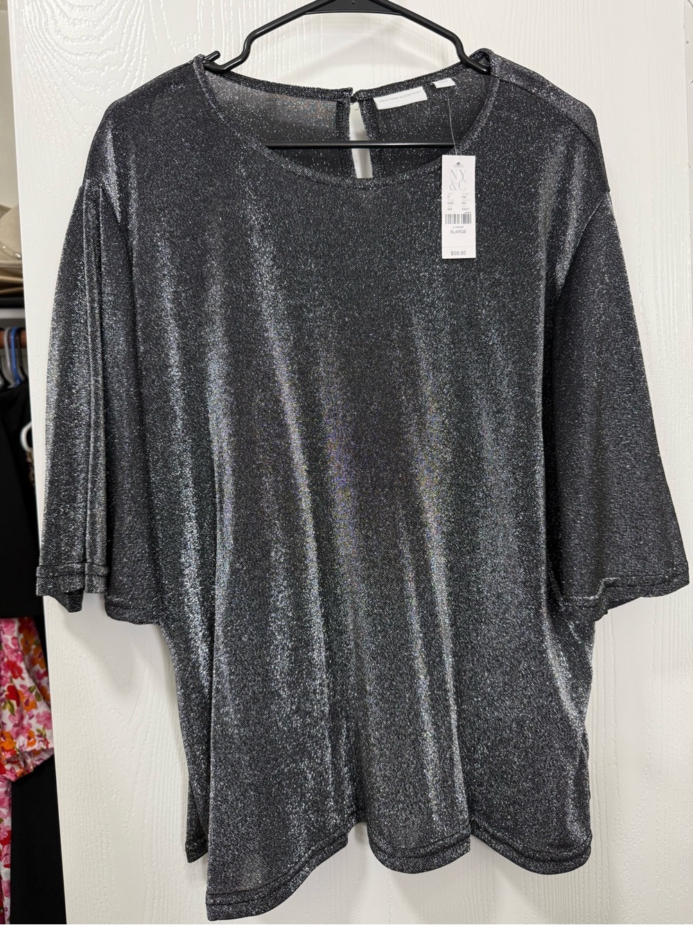 NWT NEW YORK & COMPANY Sparkle flutter sleeve blouse